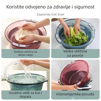 Velika plastična posuda za kućnu upotrebu, debela i izdržljiva, višenamjenska posuda za pranje lica, rublja i povrća u kuhinji.