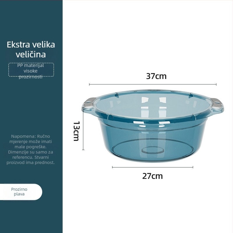 Velika plastična posuda za kućnu upotrebu, debela i izdržljiva, višenamjenska posuda za pranje lica, rublja i povrća u kuhinji.