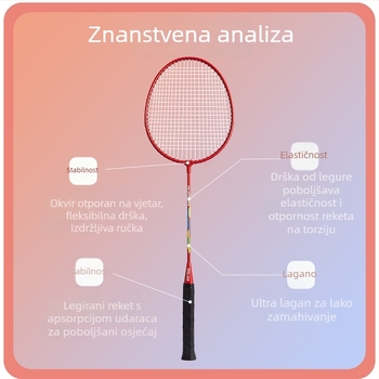 Set od dvije badminton palice visoke elastičnosti, čvrst aluminijski spoj, pogodan za odrasle i djecu.