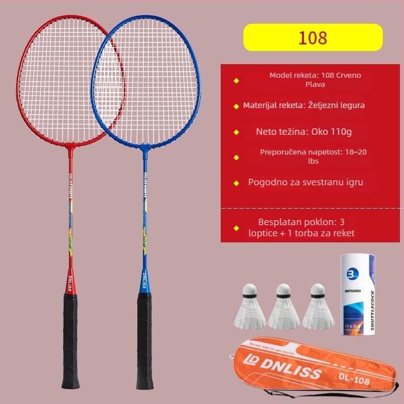 Set od dvije badminton palice visoke elastičnosti, čvrst aluminijski spoj, pogodan za odrasle i djecu.