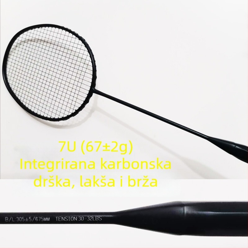 Prilagođena ultra lagana karbonska badminton raketa s jednoplošnom drškom, izbor 6U–9U