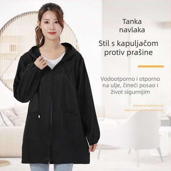 Odrasla kuhinjska pregača s dugim rukavima, vodootporna i otporna na masnoće, sa zatvaračem, memorijska tkanina, korejski stil
