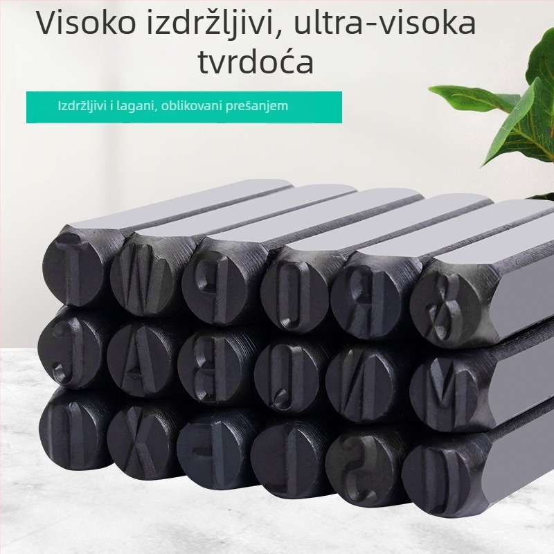 Čelični kalup za slova i brojeve za nakit — zakrivljene kartice s slovima za narukvice; bušenje i graviranje na zlato i srebro, ručna izrada