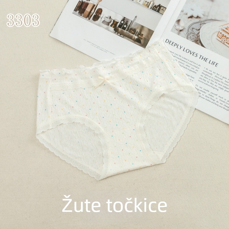 Ženske gaćice srednje visine s točkastim uzorkom od modala, podstava u preponama od svile mulberry, prozračene