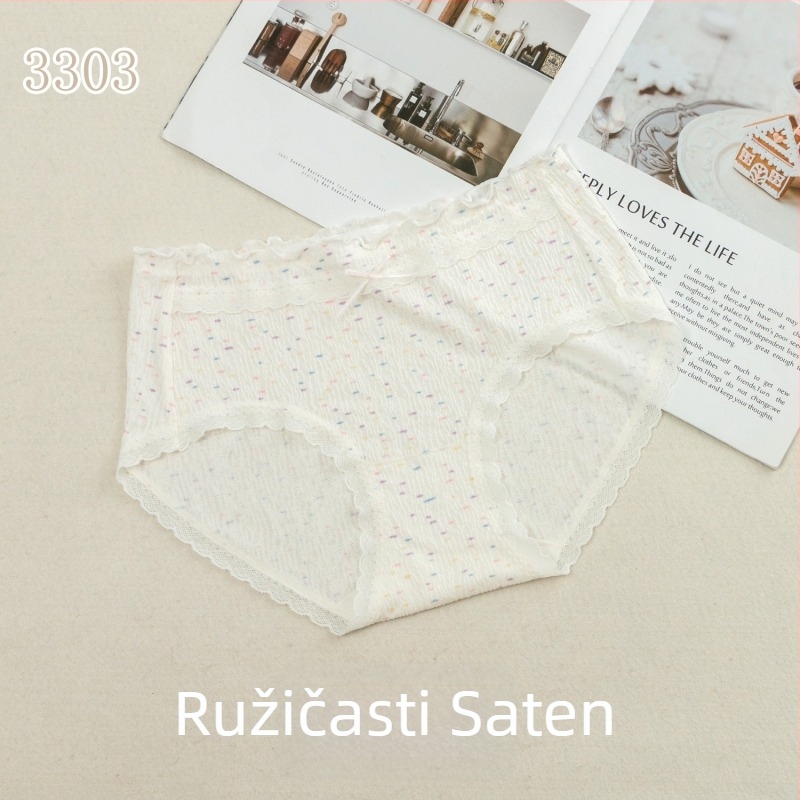 Ženske gaćice srednje visine s točkastim uzorkom od modala, podstava u preponama od svile mulberry, prozračene