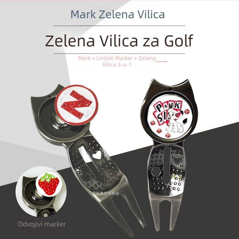 Golf 3-u-1 marker linije za zelenu travu, cinkova legura, višenamjenski golf dodatak