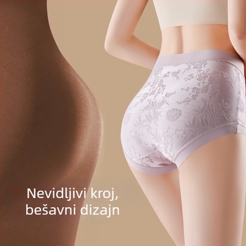 Ženske gaćice visokog struka s reljefnom vezom u kineskom stilu, produženu preponu i potpuno pokrivanje, trokutasti kroj