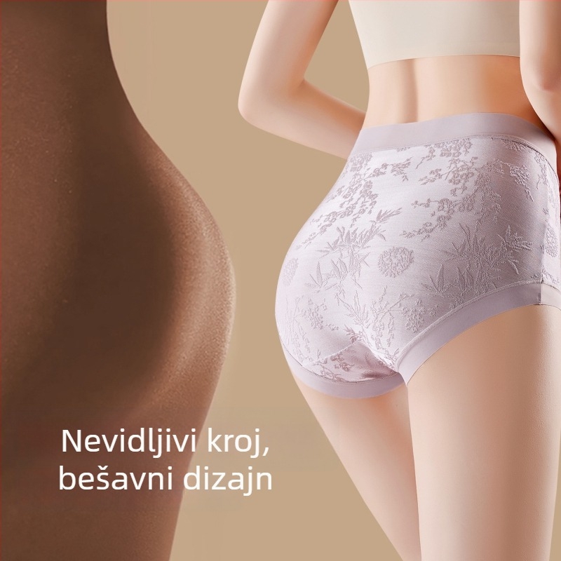 Ženske gaćice visokog struka s reljefnom vezom u kineskom stilu, produženu preponu i potpuno pokrivanje, trokutasti kroj