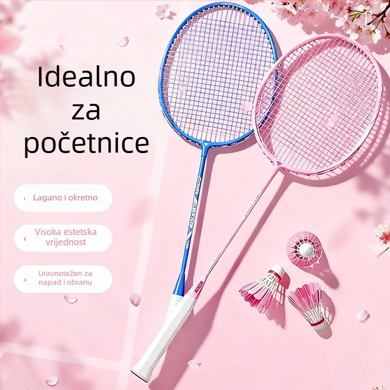 Platinasta badminton raketa za napredne početnike, visoka elastičnost i trajnost, karbonska vlakna, muški i ženski set — singl i dvostruka, profesionalna ultralaka raketa