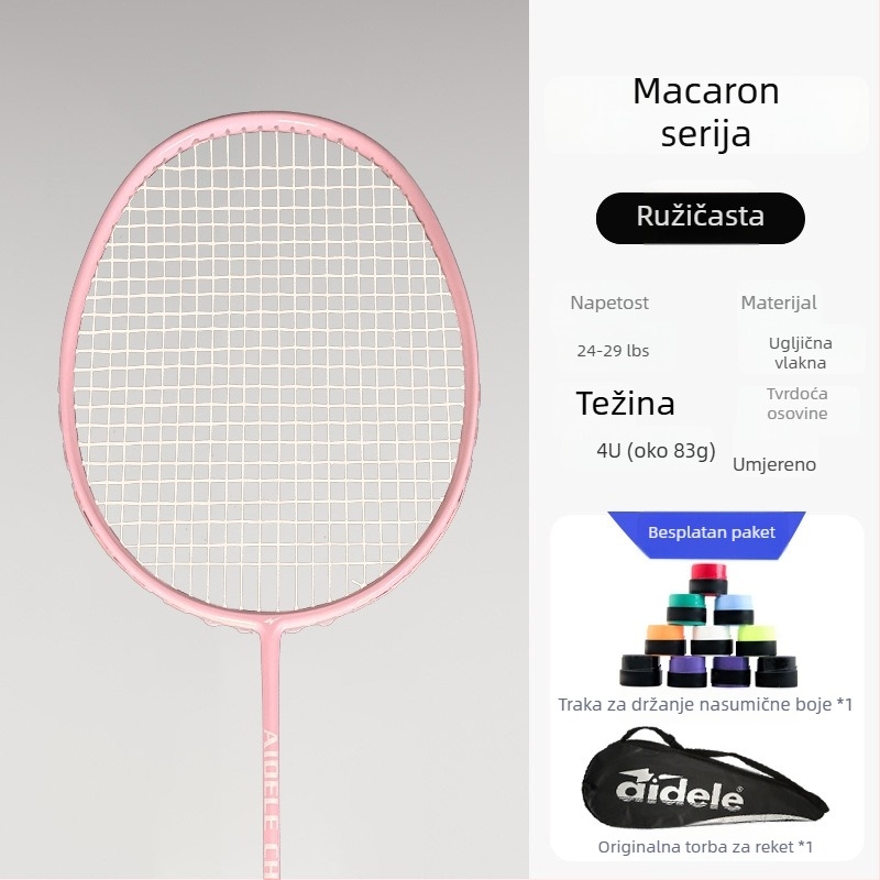 Raketa za badminton od punog karbona, macaron boje, za odrasle i studente, za igru u paru, profesionalna natjecanja i trening, izdržljiva