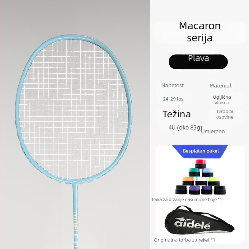 Raketa za badminton od punog karbona, macaron boje, za odrasle i studente, za igru u paru, profesionalna natjecanja i trening, izdržljiva