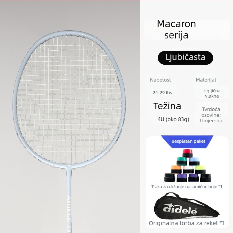 Raketa za badminton od punog karbona, macaron boje, za odrasle i studente, za igru u paru, profesionalna natjecanja i trening, izdržljiva