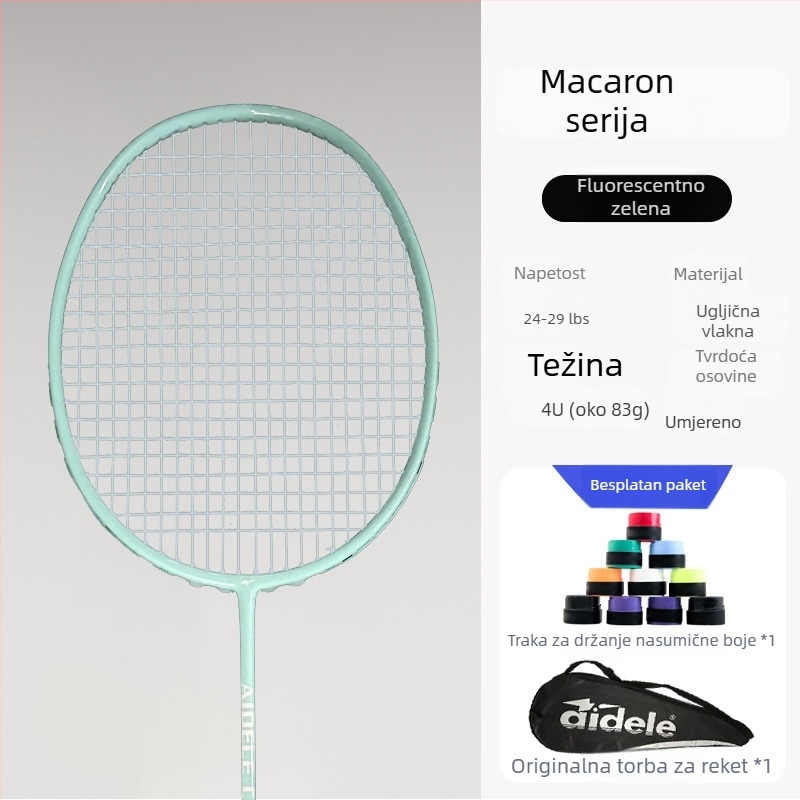 Raketa za badminton od punog karbona, macaron boje, za odrasle i studente, za igru u paru, profesionalna natjecanja i trening, izdržljiva