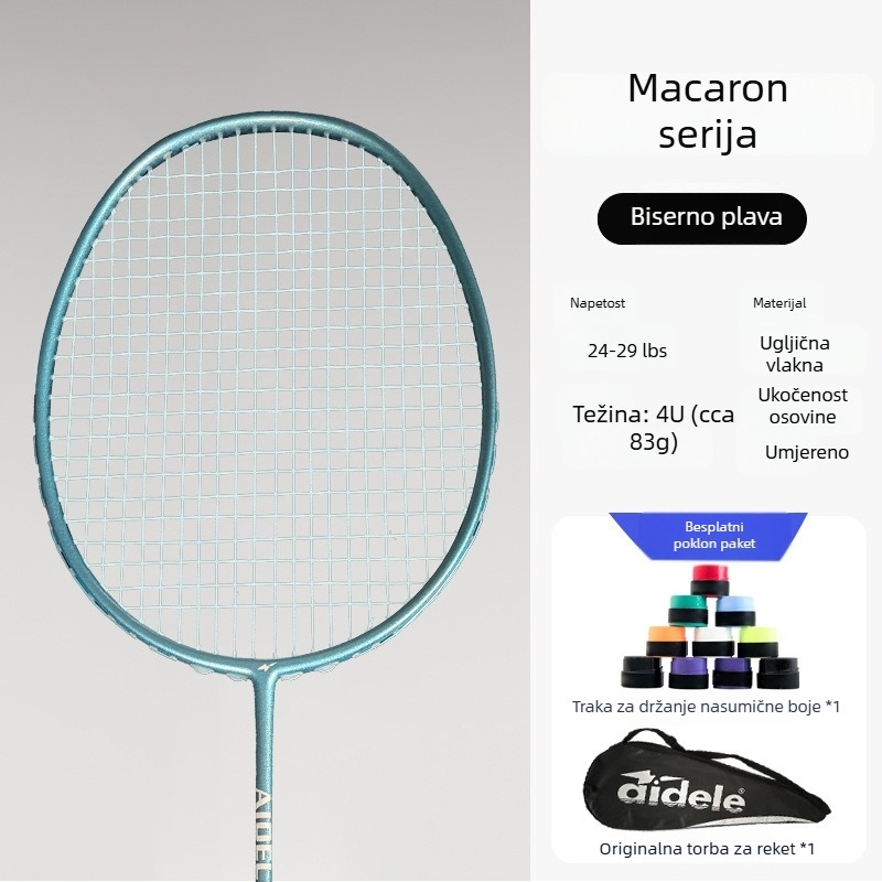 Raketa za badminton od punog karbona, macaron boje, za odrasle i studente, za igru u paru, profesionalna natjecanja i trening, izdržljiva