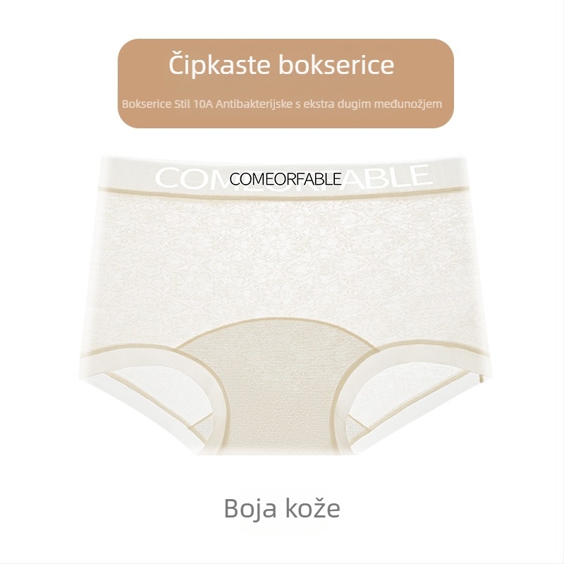Ženske čipkaste gaćice srednje visine, prozračne od najlona, s motivom slova i produženim preponim dijelom, veličine plus
