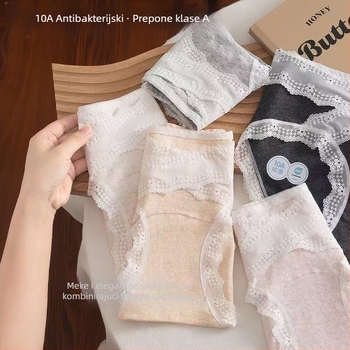 10A jacquard pamukaste ženske gaćice s čipkom, prozračan dizajn, pokrivaju bokove, bez šavova, pamukasti predeo