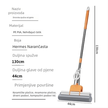 Veliki debeli plastično-pamučni mop sa glavom od spužve za mokro i suho čišćenje, bez ručnog pranja