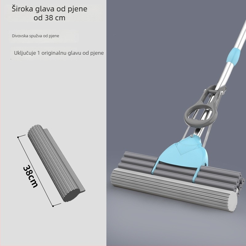 Veliki debeli plastično-pamučni mop sa glavom od spužve za mokro i suho čišćenje, bez ručnog pranja
