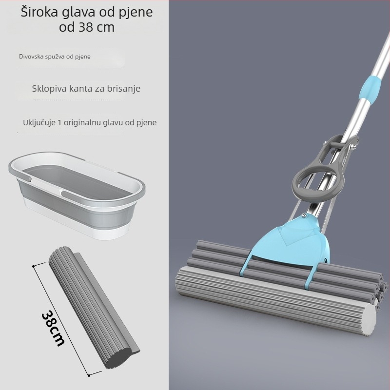 Veliki debeli plastično-pamučni mop sa glavom od spužve za mokro i suho čišćenje, bez ručnog pranja