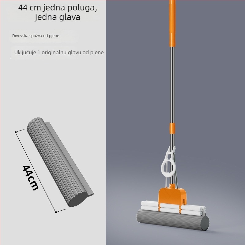 Veliki debeli plastično-pamučni mop sa glavom od spužve za mokro i suho čišćenje, bez ručnog pranja