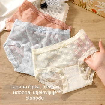 7A produljene čipkaste gaćice s mrežastim uzorkom, tanke i prozirne, prozračné i udobne, srednjeg pojasa s floralnim uzorkom
