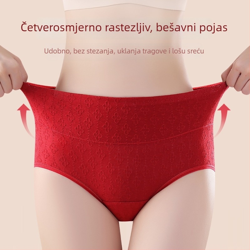Damske gaćice od pamuka, prozračne, srednji pojas, crvene, antibakterijske, produženi predeo prepona, 7A, godina zodijaka