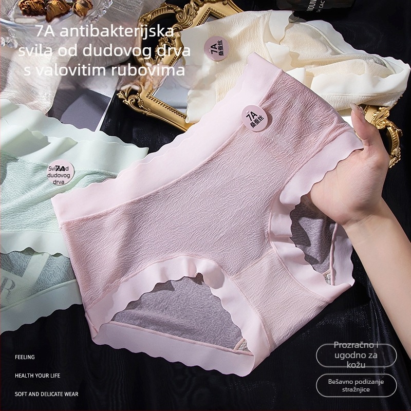 7A Mulberry Silk antibakterijske ženske gaćice s valovitim rubom, bez vidljivih šavova, lagane i prozračne, srednji porast