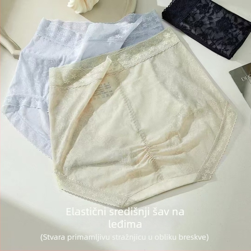 Ženske čipkaste gaćice s blagim oblikovanjem, visokim strukom, plus veličina, podizanje stražnjice i oblikovanje trbuha, 7A polilaktička kiseline i pamuk u preponom dijelu