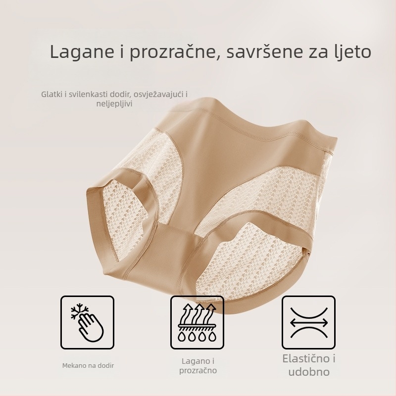 Ženske gaćice s visokim strukom od ice silk čipke, prozračne, lagana podrška trbuha, podizanje stražnjice