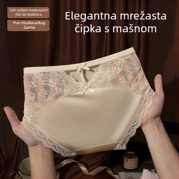 Francuski stil čipke ženske gaćice, satenski i ledeno svila, srednji pojas