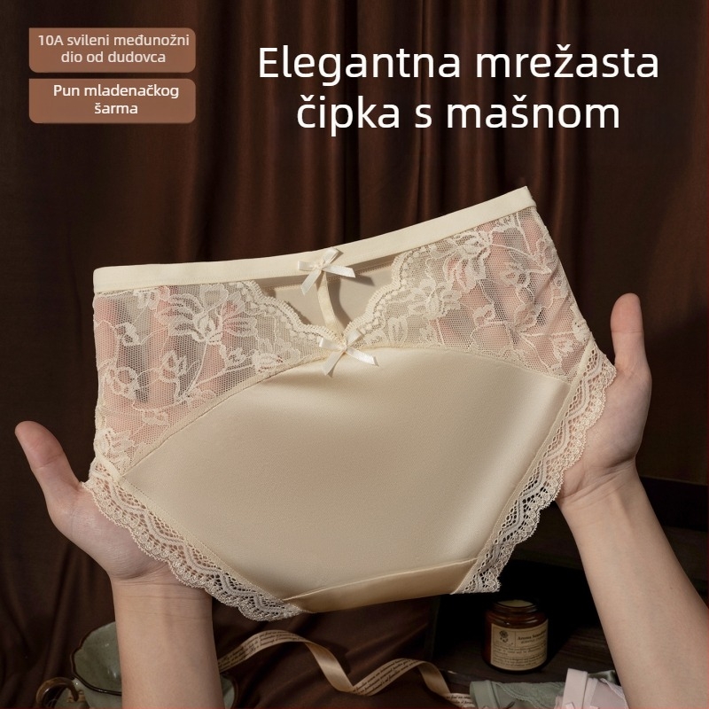 Francuski stil čipke ženske gaćice, satenski i ledeno svila, srednji pojas