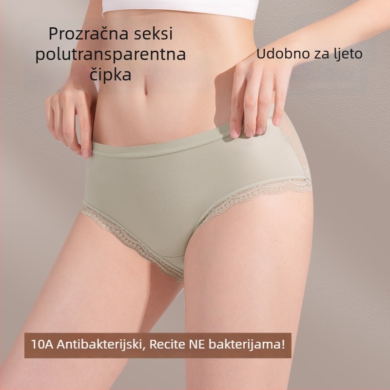 Francuski stil čipke ženske gaćice, satenski i ledeno svila, srednji pojas