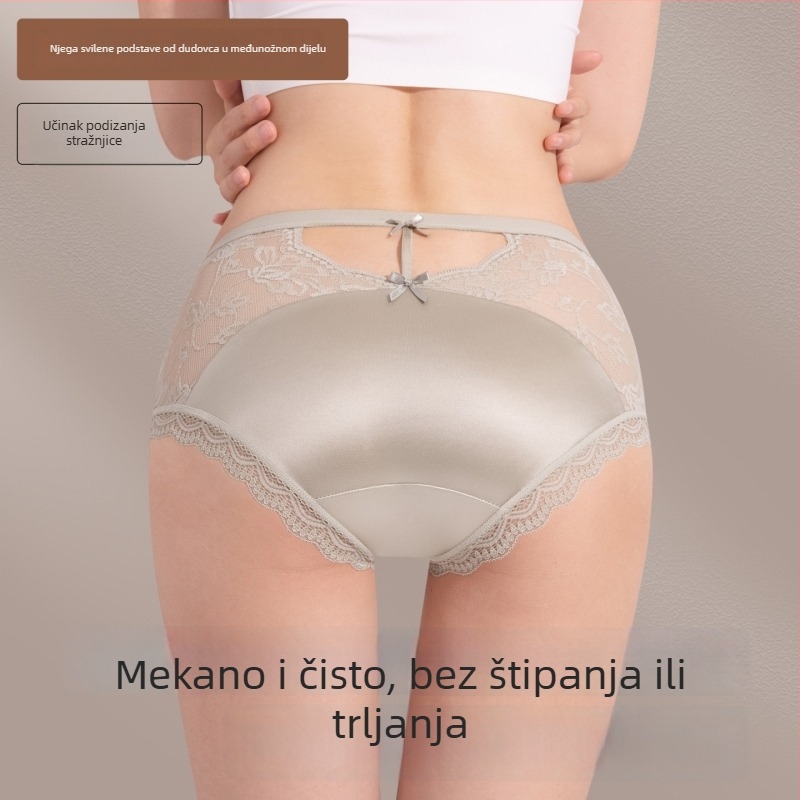 Francuski stil čipke ženske gaćice, satenski i ledeno svila, srednji pojas