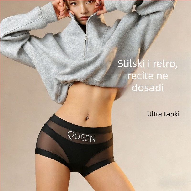 Ženske gaćice visokog struka za kontrolu trbuha, čipkasta mreža Ice Silk, antibakterijske, produženi prepona, plus veličina, lagane