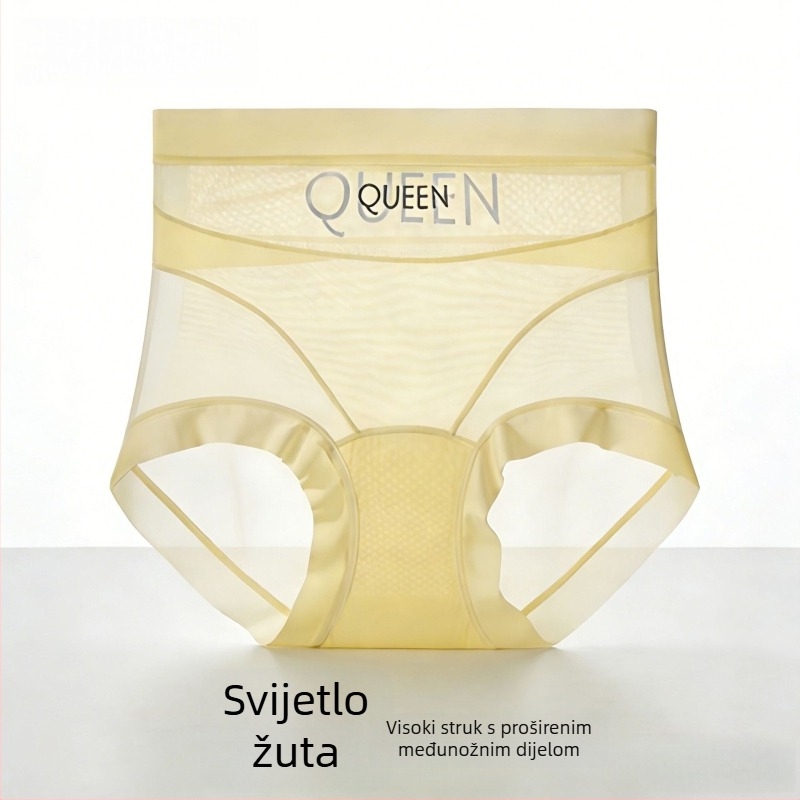 Ženske gaćice visokog struka za kontrolu trbuha, čipkasta mreža Ice Silk, antibakterijske, produženi prepona, plus veličina, lagane
