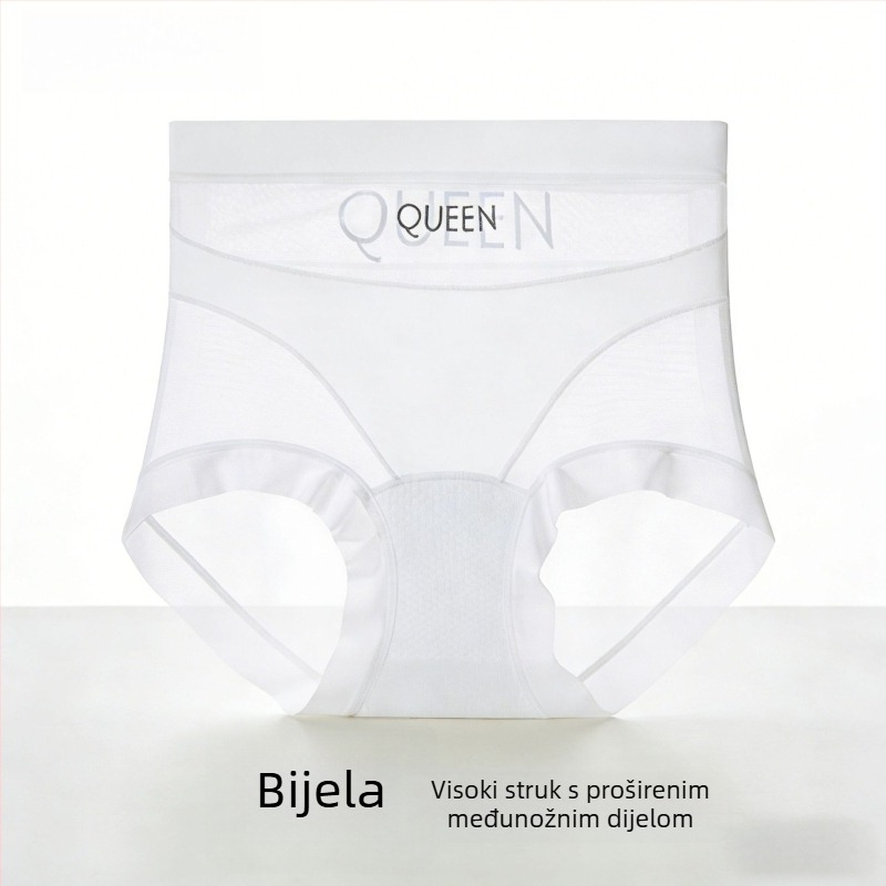 Ženske gaćice visokog struka za kontrolu trbuha, čipkasta mreža Ice Silk, antibakterijske, produženi prepona, plus veličina, lagane