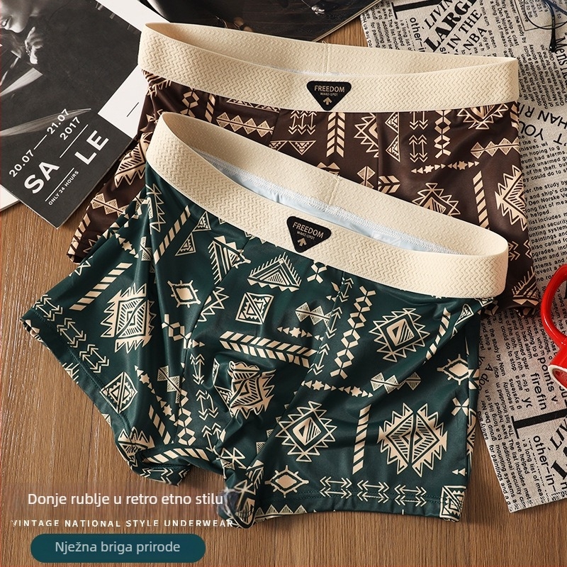 Muške bokserice od Ice Silk, retro print, srednji struk, plus veličina, prozračne