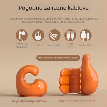 Ljepljivi kukič u obliku palca, bez bušenja, za kupaonicu, studentski dom i stol, organizator kablova, silikon, nosivost 5-10 kg