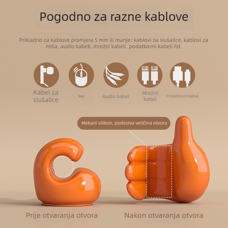Ljepljivi kukič u obliku palca, bez bušenja, za kupaonicu, studentski dom i stol, organizator kablova, silikon, nosivost 5-10 kg