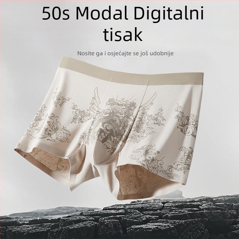Novi muški bokser od modala 60S, srednji pojas, geometrijski uzorak, podstava u preponama od Mulberry svile