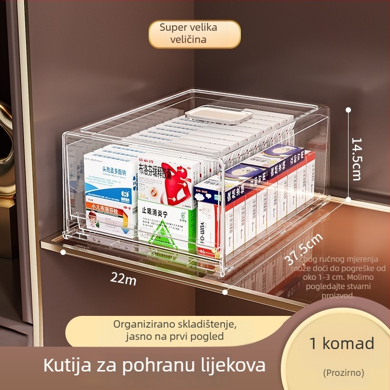 Prozirna ladica kutija za lijekove za kućnu upotrebu, velika, višeslojni organizator