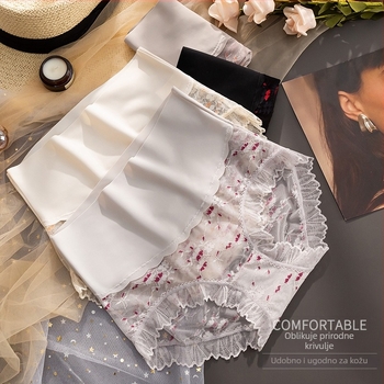 Ženske gaćice s visokim strukom i izvezenim detaljima, prozračna čipka, pamukova podstava u području prepona, tanki Ice Silk materijal