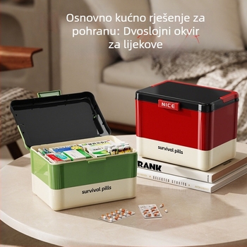 Prozirna kutija za lijekove s poklopcem koji se otvara, višeslojni stolni organizator lijekova, 2 odjeljka