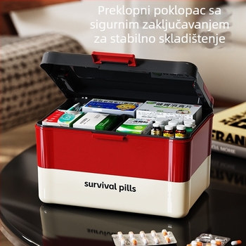 Prozirna kutija za lijekove s poklopcem koji se otvara, višeslojni stolni organizator lijekova, 2 odjeljka