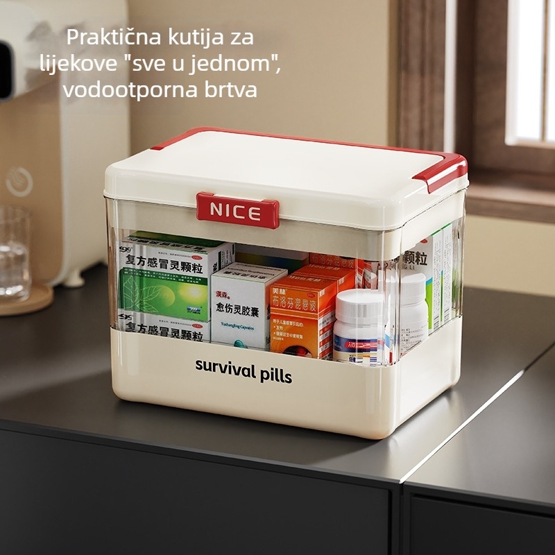 Prozirna kutija za lijekove s poklopcem koji se otvara, višeslojni stolni organizator lijekova, 2 odjeljka