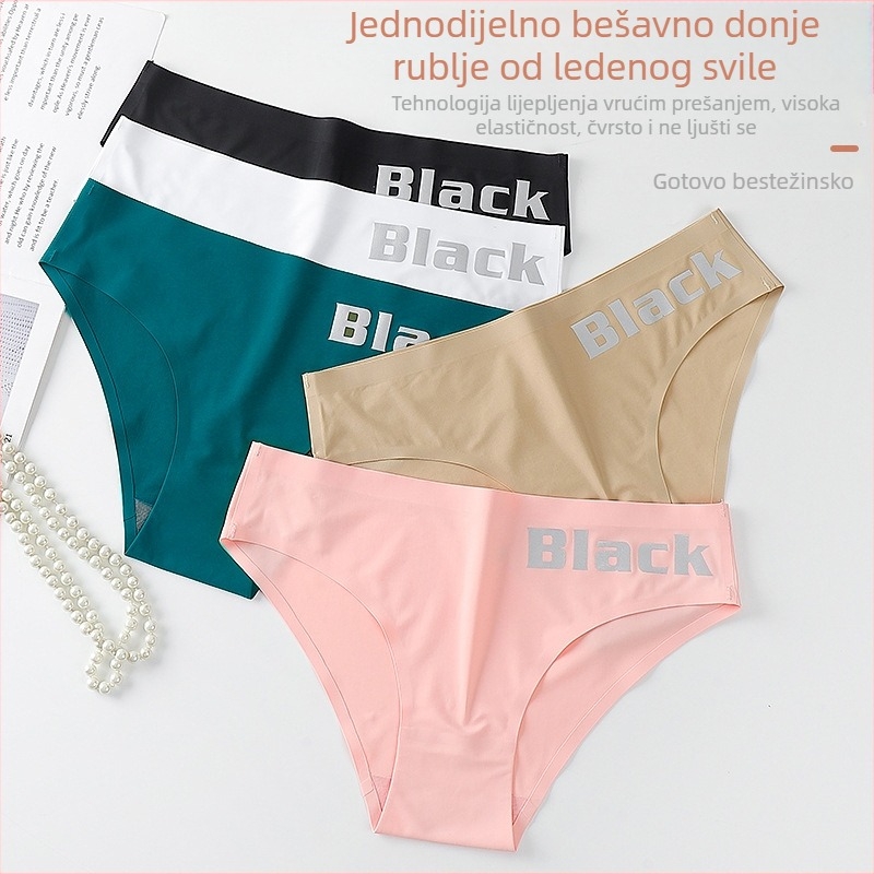 Ženske bikini gaćice sa srednjim strukom, Ice Silk materijal, pamukova podstava u preponskoj zoni, crni natpis