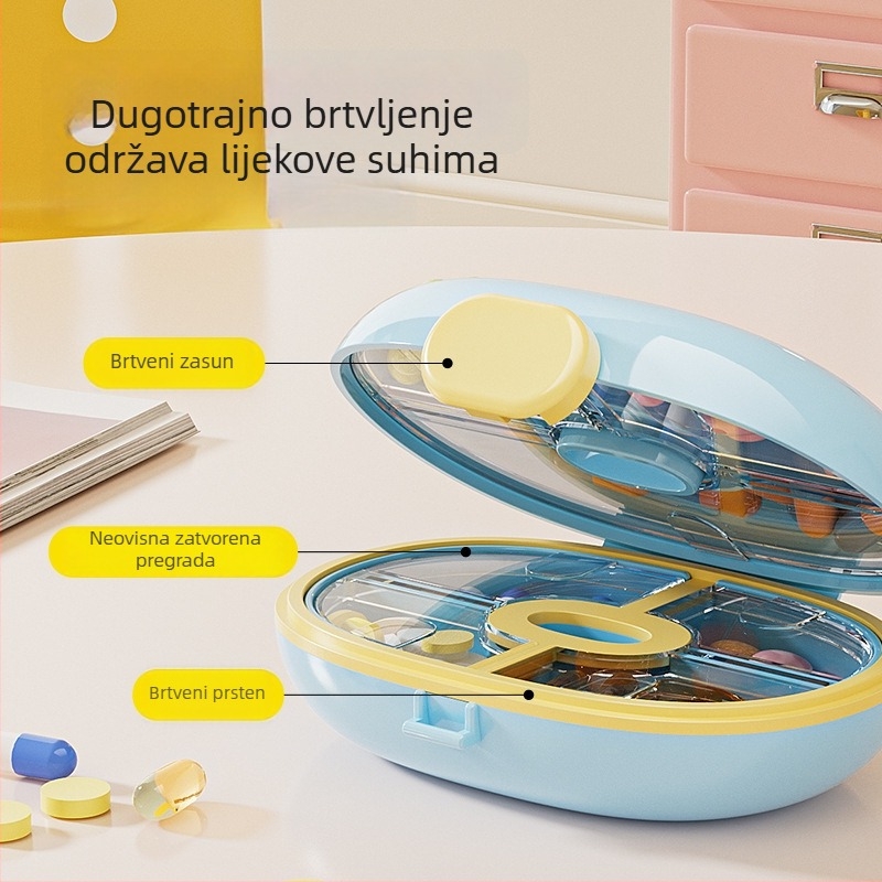 Prijenosna 7-dnevna kutija za lijekove, vodootporna i otporna na vlagu, plastična kutija za pohranu s 7 odjeljaka