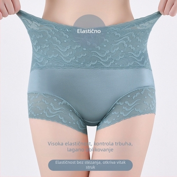 Ženske gaćice s visokim strukom za ljeto, bezšivne, Ice Silk, čipkaste, prozračne, podižu bokove