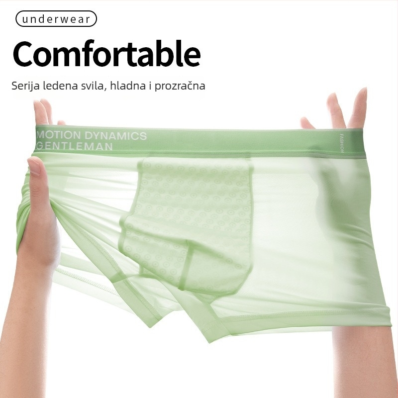 Muške bokserice od ice silk, tanke boxer briefs s mid-rise, hladne i prozračne, antibakterijske, velike veličine, udobne, brzo se suše