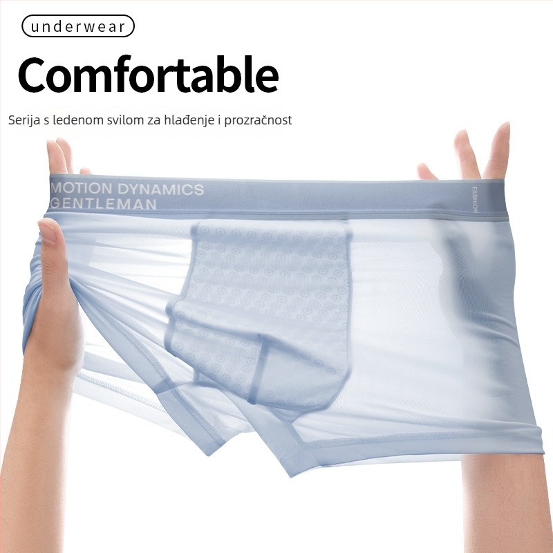 Muške bokserice od ice silk, tanke boxer briefs s mid-rise, hladne i prozračne, antibakterijske, velike veličine, udobne, brzo se suše